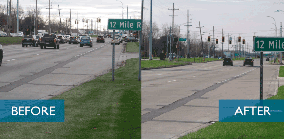 First photo of traffice on Mound Road before and after COVID-19 pandemic.